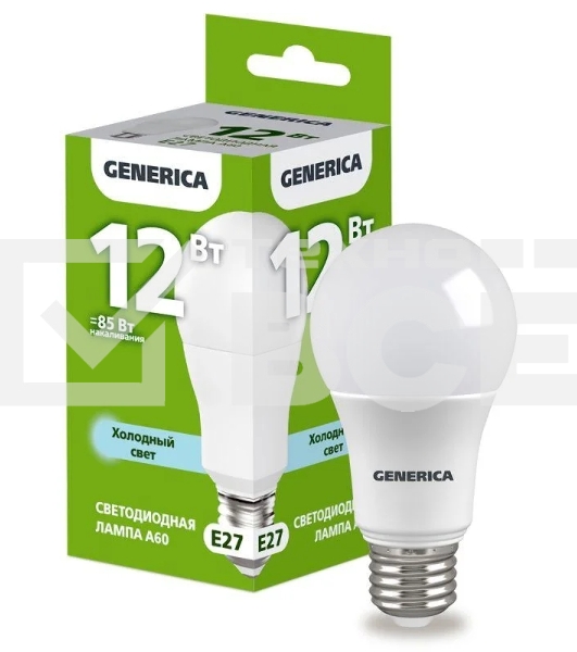 Лампа светодиодная GENERICA LL-A60-12-230-65-E27-G A60 12Вт грушевидная 6500К E27 230В