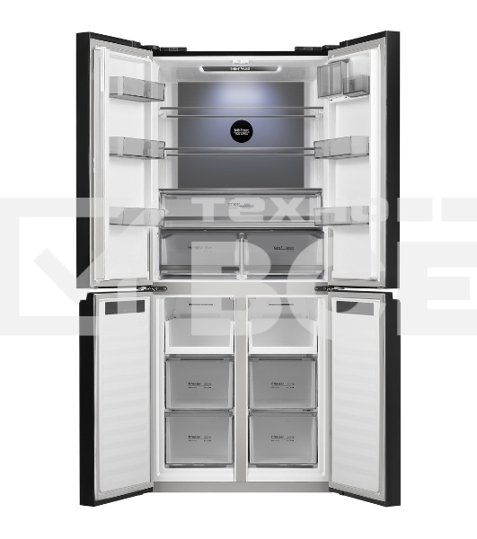 Холодильник Maunfeld MFF192NFB01 Inverter черный стекло трехкамерный 334/184л морозилка снизу, No Frost, Side by Side