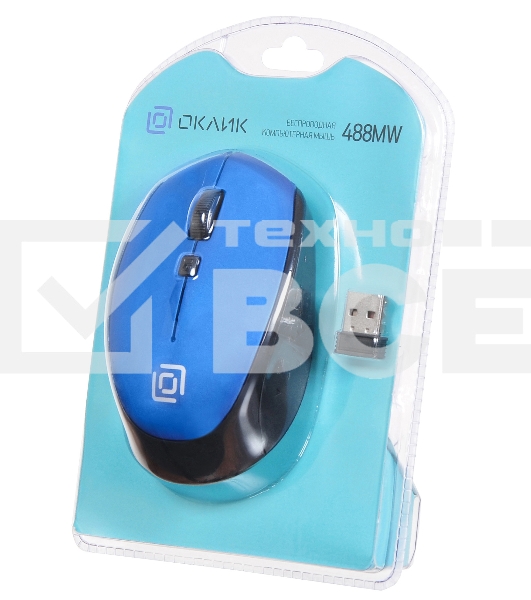 Мышь беспроводная Oklick 488MW синий/черный, 1600 dpi, радиоканал, USB, кнопки - 4