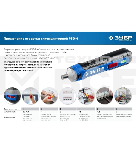 Отвертка аккумуляторная 4 Vmax, в кейсе с набором 33 бит ЗУБР Профессионал PSD-4S