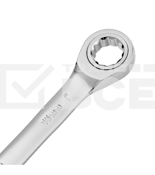 Ключ комбинированный трещоточный Denzel 14710 16 мм, CrV, матовый хром