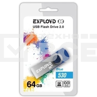 Флешка USB Exployd 530 Blue (EX064Gb530-Bl), 64Gb, USB 2.0, R/W 20/10, синий