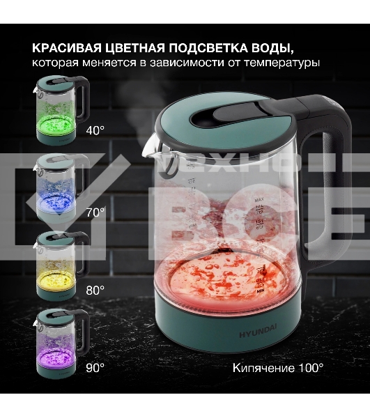 Чайник электрический Hyundai HYK-S4805 1.7л. 2200Вт темно-зеленый корпус: стекло/пластик