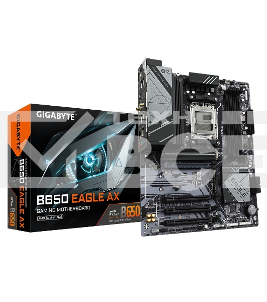 Материнская плата GIGABYTE B650 EAGLE AX (V1.1), AM5, AMD B650, 4xDDR5, 4xSATA, 3xM.2, 1xPCI-E 4.0 x16, 3xPCI-E 3.0 x1, 1xHDMI, 1xDP, 1x 1Gb LAN, 2xUSB 3.2 Gen 2, 1xUSB 3.2 Gen 1, 6xUSB 2.0, 3x3.5 мм, 7.1, Standard-ATX