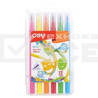 Фломастеры Deli EC10304 Color Emotion кисть смываемые 12цв. пластиковый пенал (12шт.)