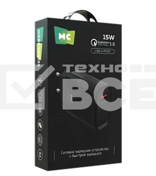 Сетевое зарядное устройство MORE CHOICE (4620202553386) NC09 1USB 3.0A QC3.0 15W, черный