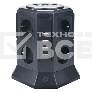 Сетевой фильтр Qumo Power Tower Pro 8SP4U (P-0002), 8 розеток, 2200 Вт, 10A, кабель 2м 3*1 мм чистая медь, пожаробезопасный пластик, евровилка, 4 USB порта 4.5A суммарно