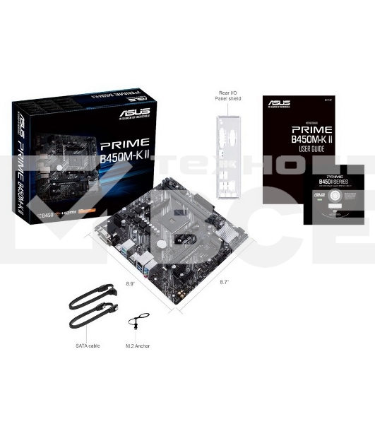 Материнская плата ASUS PRIME B450M-K II, Socket AM4, AMD B450, 2xDDR4, 4xSATA, 1xM.2, 1xPCIe 3.0 x16, 2xPCIe x1, 1xDVI-D, 1xHDMI, 1xVGA, 1x 1Gb LAN, 4xUSB-A 3.2 Gen 1, 2xUSB-A 2.0, 3x3.5 мм, 7.1, mATX