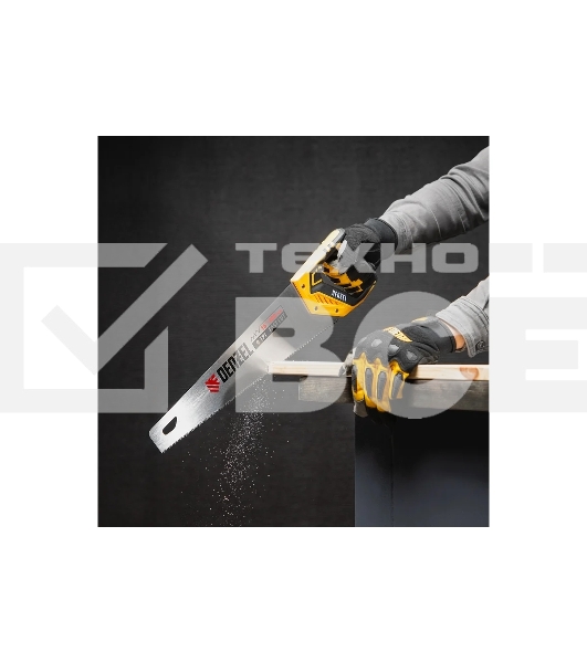 Ножовка по дереву Denzel 400 мм, 9 TPI, зуб 3D, двухкомпонентная рукоятка