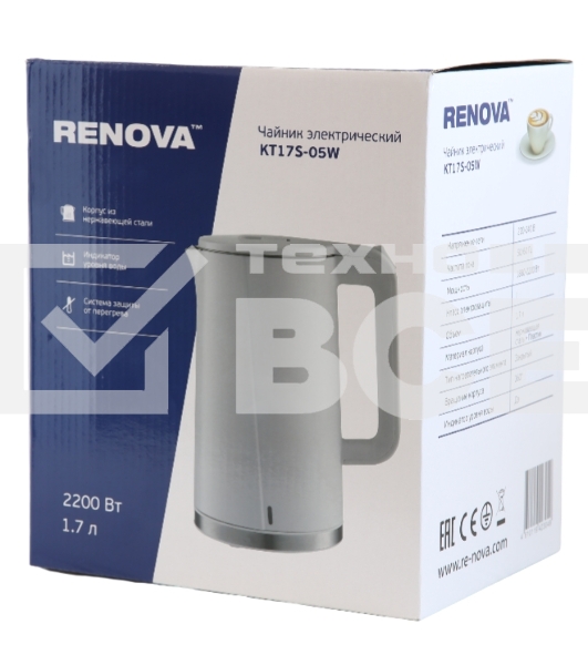 Чайник электрический Renova KT17S-05W нержавеющая сталь