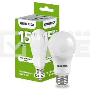 Лампа светодиодная GENERICA LL-A60-15-230-40-E27-G A60 15Вт грушевидная 4000К E27 230В
