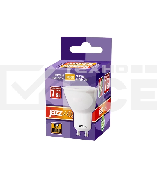 Лампа светодиодная JazzWay PLED-SP 7Вт 3000К теплый белый GU10 520лм 230В