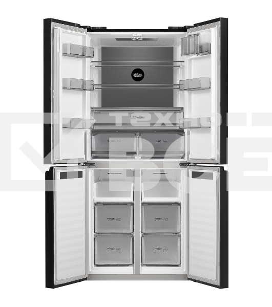 Холодильник Maunfeld MFF192NFB01 Inverter черный стекло трехкамерный 334/184л морозилка снизу, No Frost, Side by Side