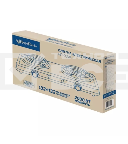 Плитка электрическая Happy Panda HP-03W 2000Вт 132/132мм 2конф/спир белая