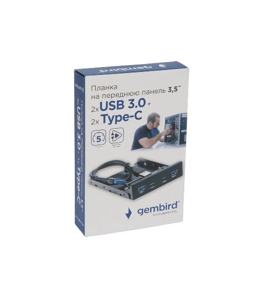 Планка на переднюю панель Gembird FP3.5-USB3-2A2C, USB, 2xUSB-A 3.0 + 2xType-C, 3.5'