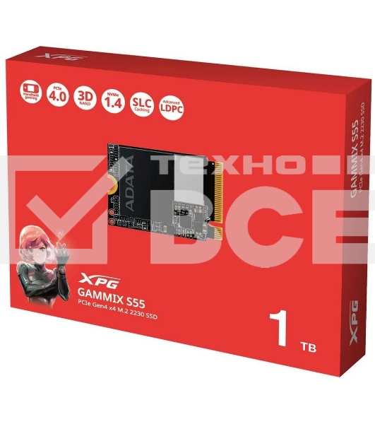 Накопитель SSD ADATA XPG GAMMIX S55, 1Tb, PCIe 4.0 x4, 2230, NVMe, R/W 5000/3700