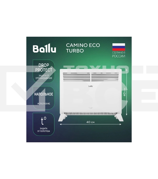 Конвектор Ballu Camino Eco Turbo BEC/EMT-1000 белый, 1000 Вт, 15 м2, термостат