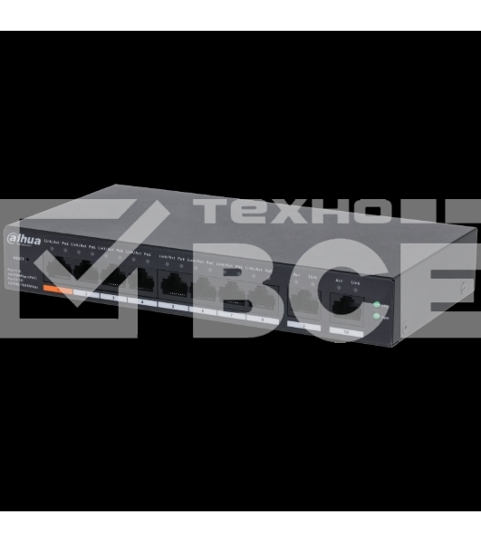 Коммутатор 8-портовый DAHUA DH-CS4010-8ET-60, PoE с функцией облачного управления L2, 8xRJ45 100Mb PoE, 2xRJ45 1Gb (uplink), суммарно 60Вт, коммутация 4.8 Гб, MAC-таблица 8К, металл