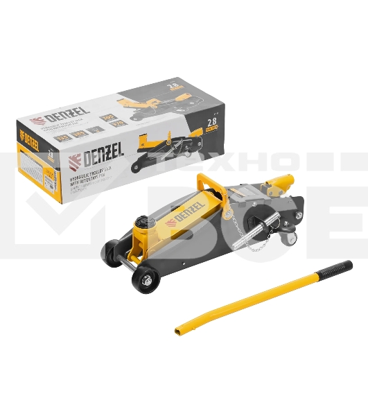 Домкрат гидравлический подкатной с фиксатором Denzel 2,8 т, 135-385 мм 51155