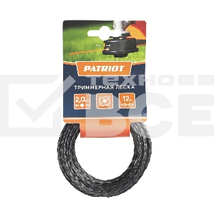 Леска PATRIOT D 2,0 мм L 12 м (скрученный квадрат, черный) 200-12-5, картонный подвес