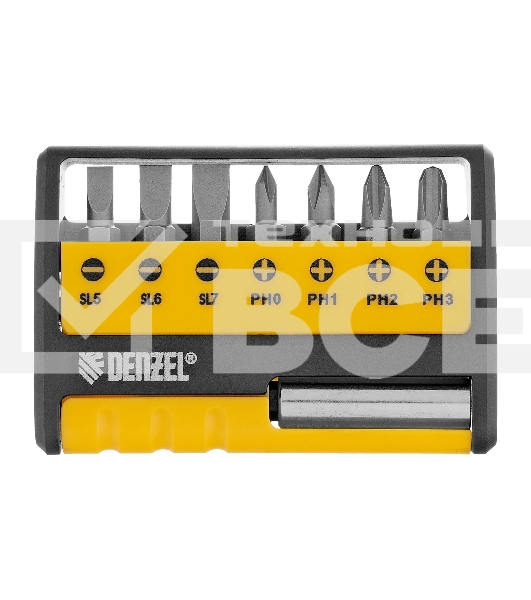 Набор бит с магнитным держателем Denzel S2, 8 шт.