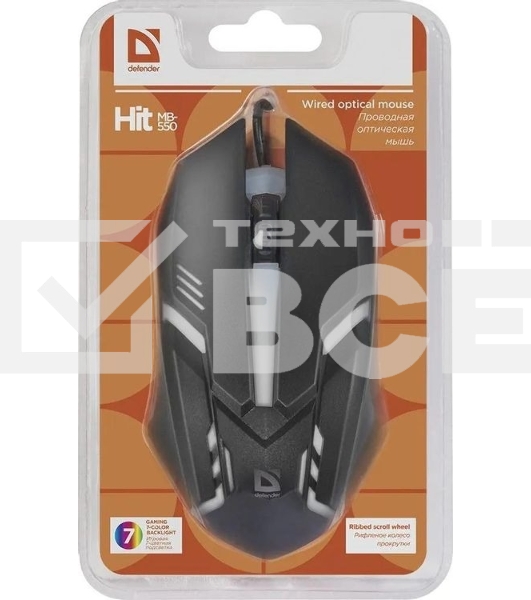 Мышь проводная Defender Hit MB-550 черный, 1600 dpi, USB, кнопки - 4