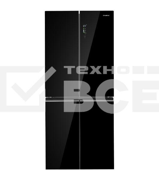 Холодильник Maunfeld MFF192NFB01 Inverter черный стекло трехкамерный 334/184л морозилка снизу, No Frost, Side by Side