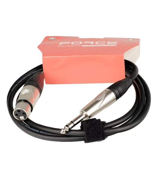 Кабель микрофонный FORCE FMC-15/1.51/4' TRS (M) - XLR (F), высококачественный балансный, малошумящий с проводниками из безкислородной меди OFC, диаметр 6 мм, профессиональные металлические разъемы, длина 1,5 м, цвет черный