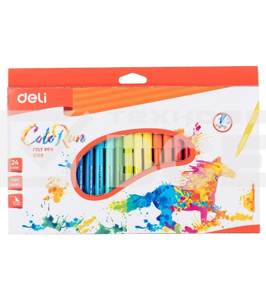 Фломастеры Deli EC10020 ColoRun Вентилируемый 24цв. коробка с европодвесом