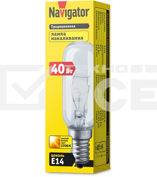 Лампа накаливания Navigator 61206 NI-T25L-40-230-E14-CL