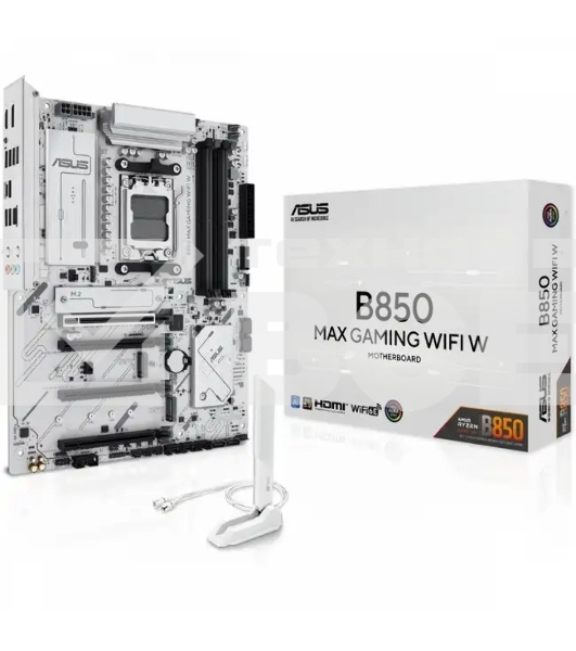 Материнская плата ASUS B850 MAX GAMING WIFI W, AM5, AMD B850, 4xDDR5, 4xSATA, 3xM.2, 1xPCIe 5.0 x16, 1xPCIe 4.0 x4, 2xPCIe 3.0 x1, 1xDisplayPort, 1xHDMI, 1x2.5Gb LAN, Wi-Fi 6E, Bluetooth 5.3, 1xUSB-C 10Gbps, 3xUSB-A 10Gbps, 2xUSB-A 5Gbps, 2xUSB-A 2.0, 3x3