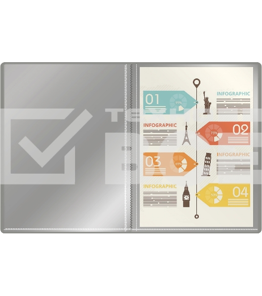 Папка с 20 прозрачными вкладками Silwerhof Eco A4, пластик, 0.5мм, серый