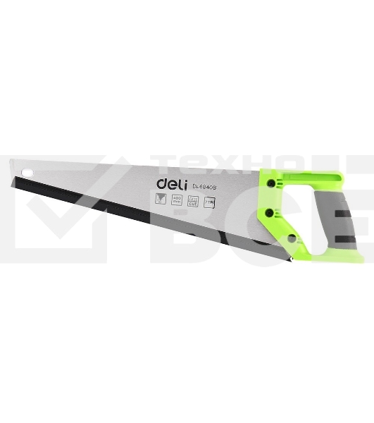 Ножовка по дереву Deli DL6840B 400мм, сталь 65Mn, шлифовка зубцов с 3-х сторон, рукоять из двухкомпонентного противоударного пластика