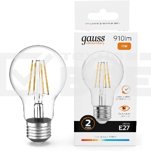 Лампа филам. Gauss Filament 11Вт цок.:E27 груша св.свеч.бел.теп. (упак.:10шт) (22211)