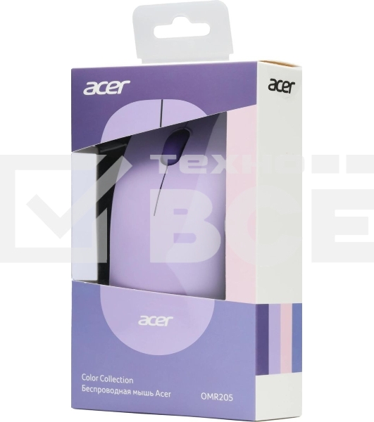 Мышь беспроводная Acer OMR205 фиолетовый, 1200 dpi, радиоканал, USB, кнопки - 3