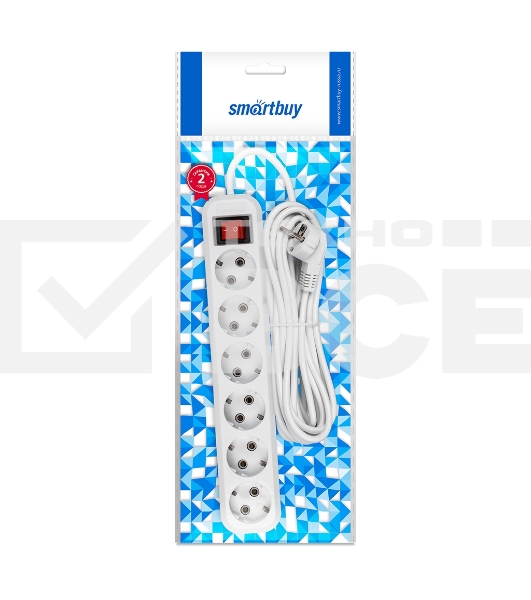 Удлинитель Smartbuy, 6 гнезд 7 м, 16А/3,5 кВт с выкл. и заземлением ПВС 3х1,0 (SBE-16-6-07-ZS)