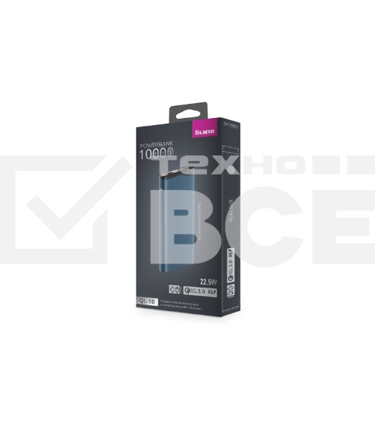 Портативный аккумулятор OLMIO QL-10, 10000mAh, 22.5W, QuickCharge3.0/PowerDelivery, LCD, голубой