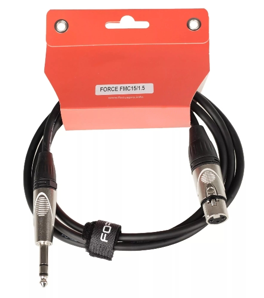 Кабель микрофонный FORCE FMC-15/1.51/4' TRS (M) - XLR (F), высококачественный балансный, малошумящий с проводниками из безкислородной меди OFC, диаметр 6 мм, профессиональные металлические разъемы, длина 1,5 м, цвет черный