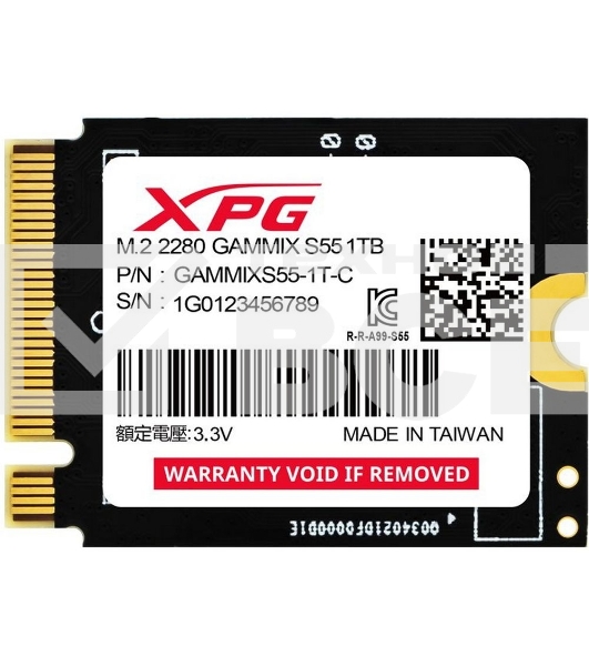 Накопитель SSD ADATA XPG GAMMIX S55, 1Tb, PCIe 4.0 x4, 2230, NVMe, R/W 5000/3700