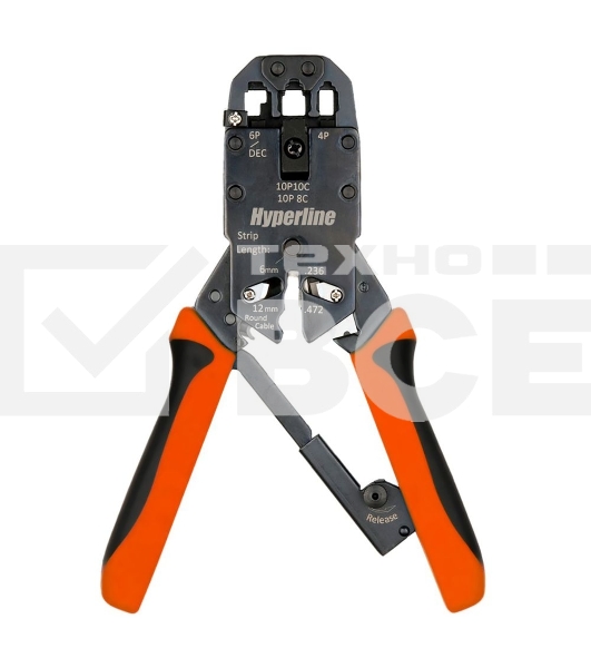 Инструмент обжимной Hyperline HT-200AR для RJ-50, RJ-45, RJ-12, RJ-11 (10P10C, 8P8C типа AMP, 6P6C, 4P4C), профессиональный, с храповым механизмом