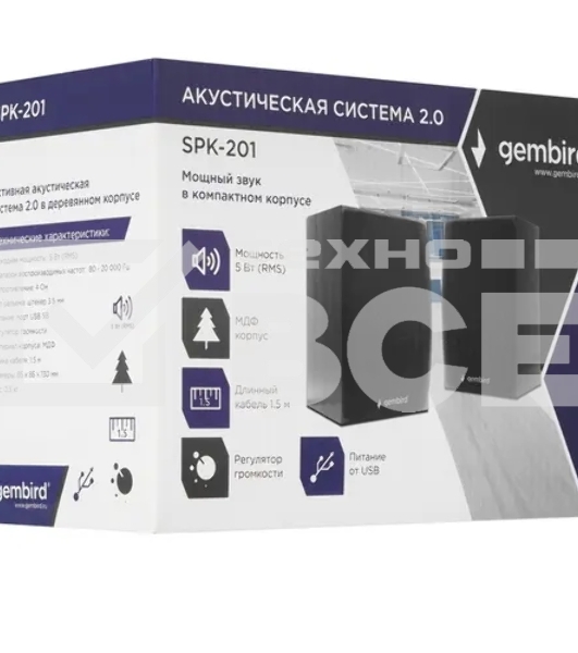 Колонки Gembird SPK-201, черный МДФ,2х2,5 Вт, регулятор громкости, USB