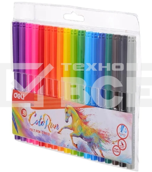 Фломастеры Deli EC10013 ColoRun Вентилируемый 18цв. пакет с европодвесом