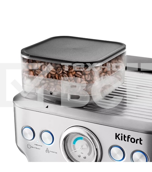 Кофеварка рожковая Kitfort KT-755 серебристый, исп. кофе - зерновой/молотый, 2.7 л, 1620 Вт, 20 Бар