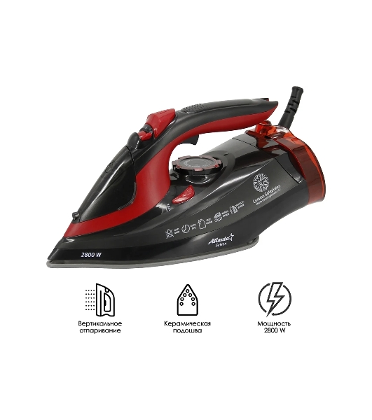 Утюг Atlanta ATH-5579 черный/красный, 2800 Вт, 38 г/мин, 94 г/мин, 340 мл