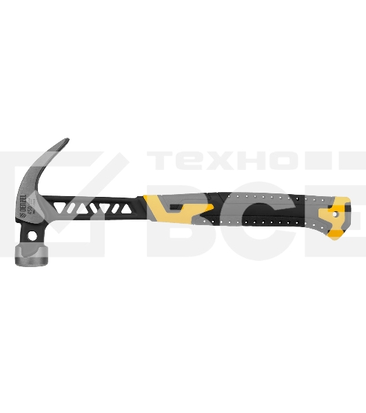 Молоток-гвоздодер Denzel 450 г, цельнокованый, боек с магнитом, двухкомп. обрезин. рук-ка