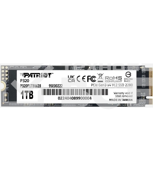 Накопитель SSD Patriot P320, 1Tb, PCIe 3.0 x4, M.2 2280, NVMe, R/W 3000/2200