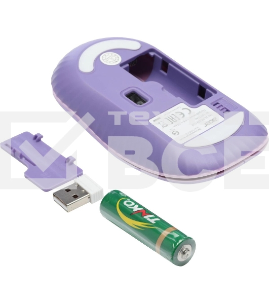 Мышь беспроводная Acer OMR205 фиолетовый, 1200 dpi, радиоканал, USB, кнопки - 3