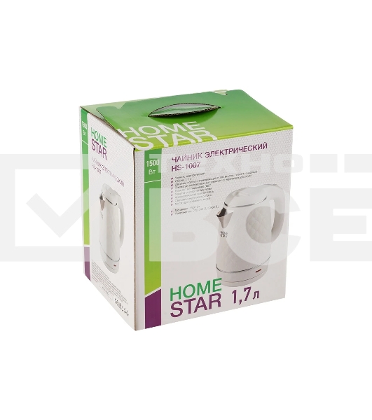 Чайник электрический HOMESTAR HS-1007 1,7 л, 1500 Вт, белый