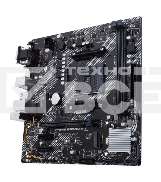 Материнская плата ASUS PRIME B450M-K II, Socket AM4, AMD B450, 2xDDR4, 4xSATA, 1xM.2, 1xPCIe 3.0 x16, 2xPCIe x1, 1xDVI-D, 1xHDMI, 1xVGA, 1x 1Gb LAN, 4xUSB-A 3.2 Gen 1, 2xUSB-A 2.0, 3x3.5 мм, 7.1, mATX