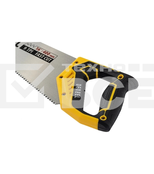 Ножовка по дереву Denzel 400 мм, 9 TPI, зуб 3D, двухкомпонентная рукоятка